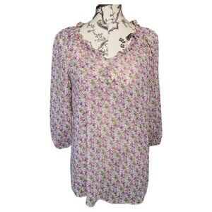 Kim Rogers Petite Women's Sheer Floral Long Sleeve Shirt Size Petite Medium